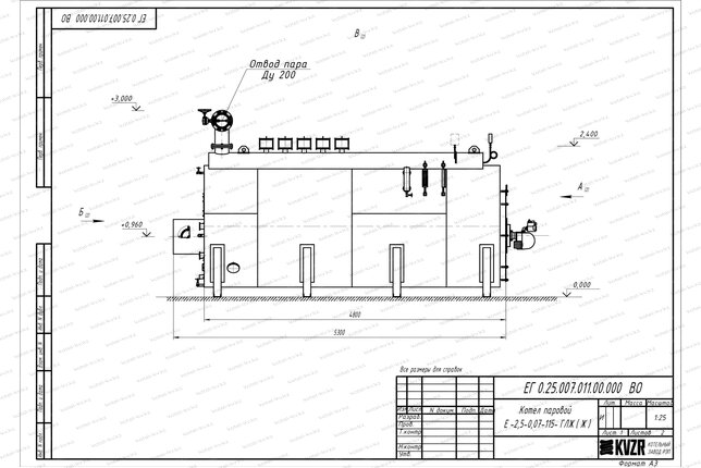 Чертеж газового парогенератора 2500 кг 115 С